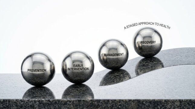 Metal spheres representing a staged approach to business progress