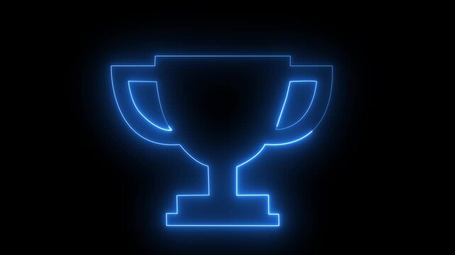 neon winner trophy cup icon animation on black background