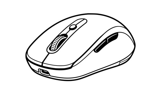 Computer wireless mouse line art drawing on white background high quality with gaming mouse computer accessory scroll wheel peripheral technology hardware high quality