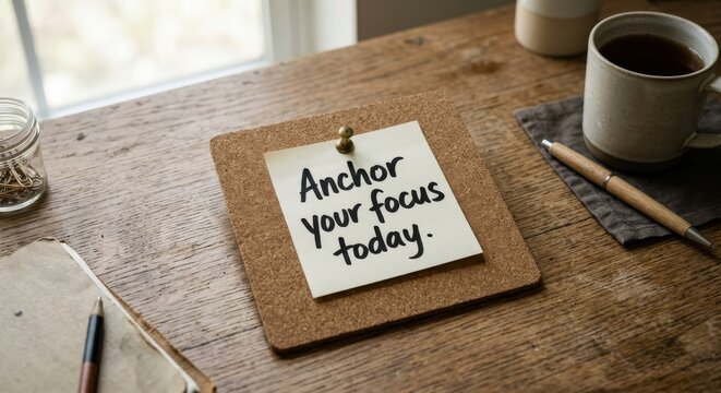 Sticky note with motivational message Anchor your focus today