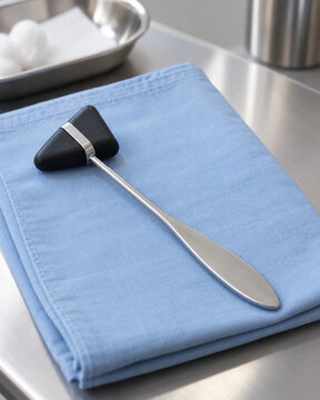 Reflex hammer and clinical cloth health education still life