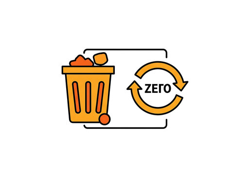 Flat icon of waste reduction with recycling arrows and trash can, isolated on transparent background.
