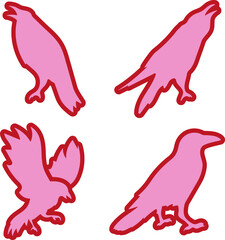 Fototapeta premium Pink crow and raven flat set
