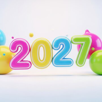 Colorful year number two thousand twentyseven celebration design with floating balloons