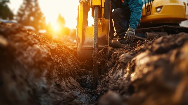 Technician operating a trenching machine for underground work