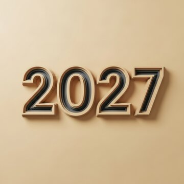 Creative wooden style year number two thousand twenty seven wall decoration for modern interior design