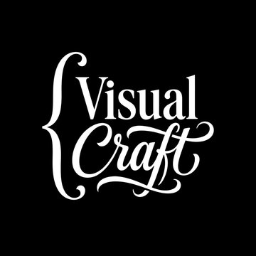 Visual craft text logo design with elegant white typography and curly bracket symbol on a black background for creative branding and artistic business identity