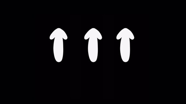 Animated Swipe Up Arrow with Directional Movement and Progress on Black Background. Upward Movement Arrow Sequence Animation