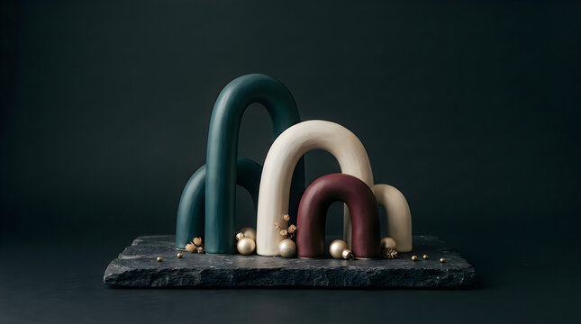 Abstract ceramic shapes in moody dark studio lighting