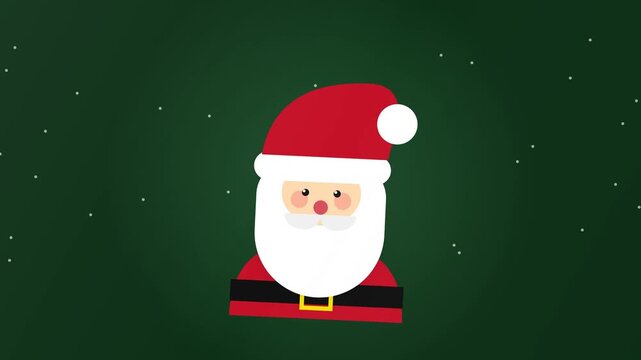 Santa Claus Floating Head Icon with Blinking Eyes and Snowy Background Holiday Animation