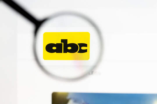 Milan, Italy 2026, 15 AGO Closeup of abc com py website page on a laptop screen. Focus on abc com py logo under a magnifying glass.