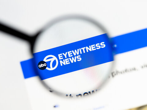 Milan, Italy 2026, 15 AGO Closeup of abc7 com website page on a laptop screen. Focus on abc7 com logo under a magnifying glass.
