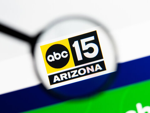 Milan, Italy 2026, 15 AGO Closeup of abc15 com website page on a laptop screen. Focus on abc15 com logo under a magnifying glass.