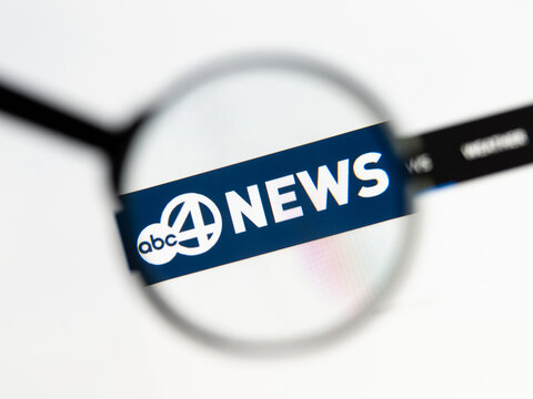 Milan, Italy 2026, 15 AGO Closeup of abcnews4 com website page on a laptop screen. Focus on abcnews4 com logo under a magnifying glass.