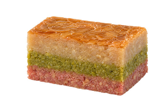 Tunisian baklawa el bey rectangular almond sweet with three precise Isolated on White Background