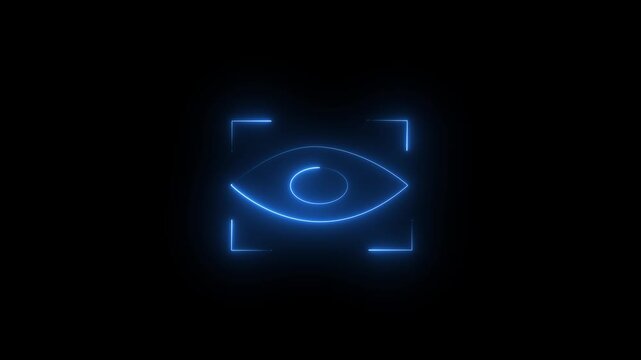 neon eye scan recognition icon animation on black background
