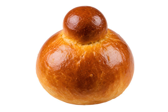 Sicilian brioche col tuppo breakfast bun with distinctive large round Isolated on White Background