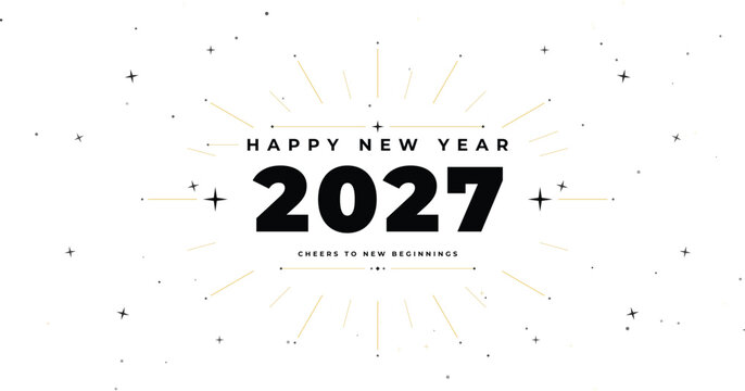 happy new year 2027 elegant typography with stars golden rays festive greeting design
