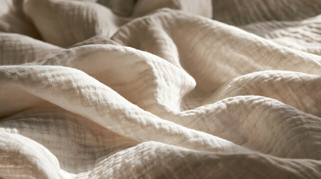 Soft luxurious cream colored fabric with wavy folds and texture.