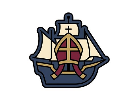 Saint Nicholas sailor emblem with mitre and ship icon