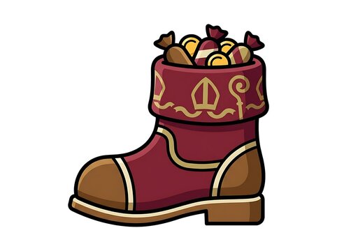 Saint Nicholas Day boot filled with candies and gold coins