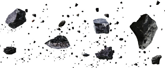 Flying Asteroids and Crushed Black Stone Boulders Floating in Deep Space © Raihan