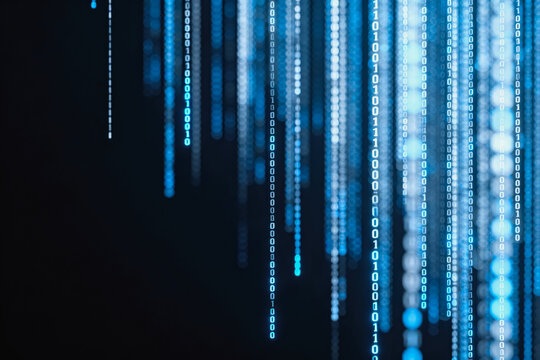 Vertical streams of binary digits 0 and 1, representing digital data and modern information technology systems.