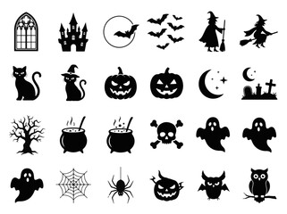 Fototapeta premium Halloween Silhouette Icons Spooky Elements for Themed Designs