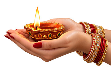 Hands Holding Decorative Oil Lamp with Flame © Aryan