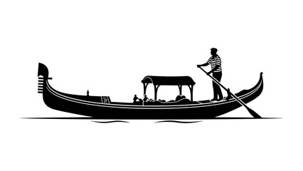 Venetian Gondola Ride: A solitary gondolier steers a traditional Venetian gondola through calm waters, offering a picturesque glimpse into the iconic charm of Italy's floating city. © Nirob