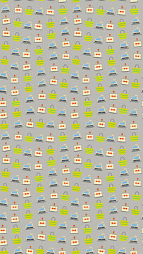 Seamless pattern of shopping bags and cash registers