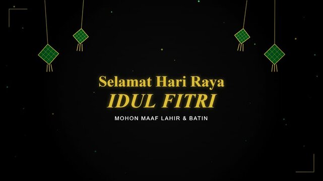 Selamat Hari Raya Idul Fitri Greeting with Ketupat Decorations and Particles