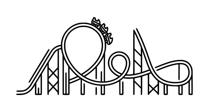 Roller Coaster Track Icon &ndash; Amusement Park Ride Outline Vector Illustration