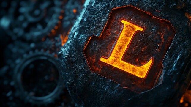 Glowing Letter L In Molten Metal With Gears