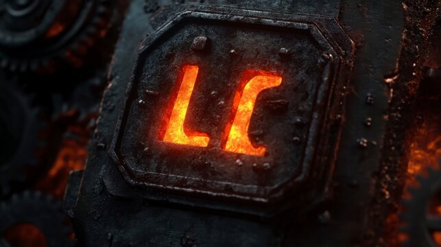Glowing Orange Letters On Dark Metal Gears