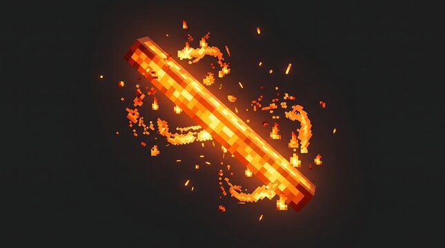 Burning Enchanted Sword Surrounded by Fire Sparks and Magical Energy for Fantasy Game Concept