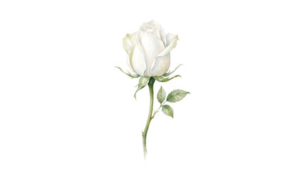 Obraz premium Single White Rose Flower with Green Stem Isolated on White Background Watercolor
