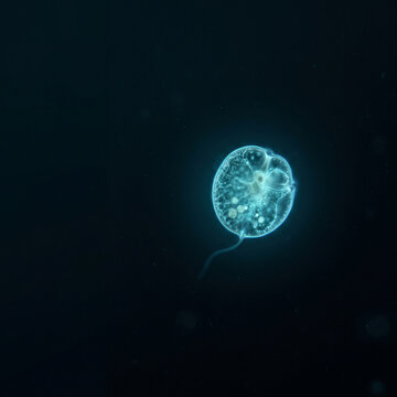 Glowing Plankton Cell in Dark Water
