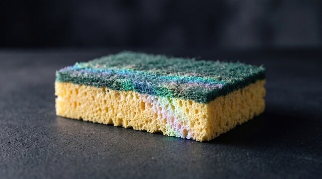 Worn kitchen sponge with textured green