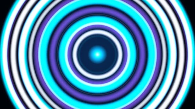 Abstract glowing blue neon concentric circles pulsing