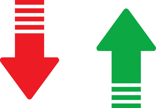 Red down arrow and green up arrow directional icons with directional