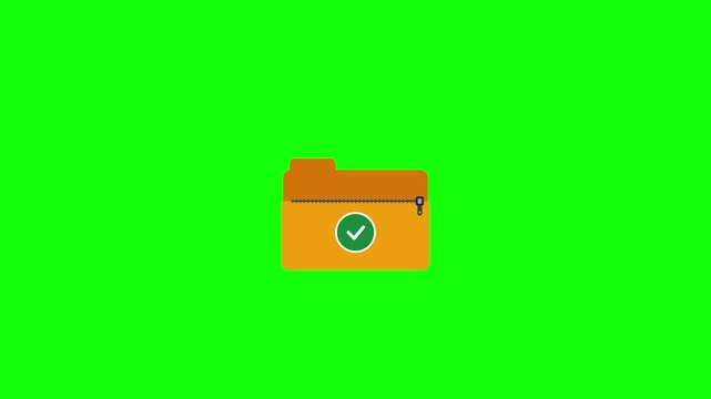 Motion graphics of zipper folder opening to reveal XLS file and checkmark