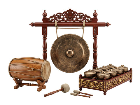 a traditional cultural music instrument collection on transparent background