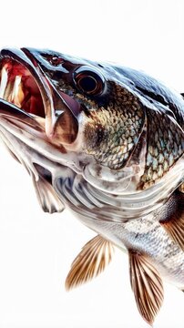 Macro Close-up of a Fish Head with Open Mouth and Scales