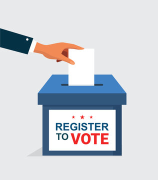 Register to Vote Poster with Hand Casting Ballot into Ballot Box