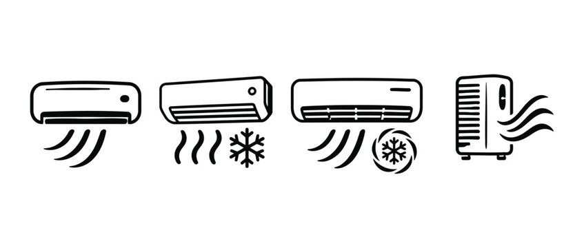 Air conditioning unit icons representing cooling and climate control with air conditioner hvac icons cooling system ac unit temperature control home appliance thermal comfort