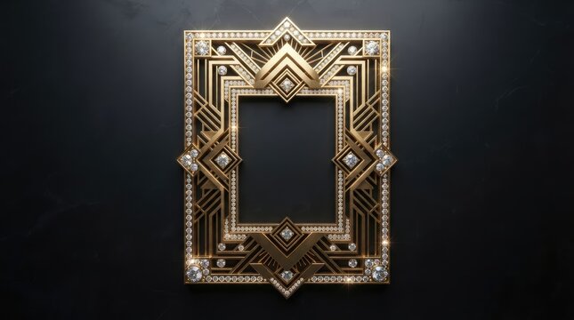 Elaborate gold frame with gemstones set against dark background