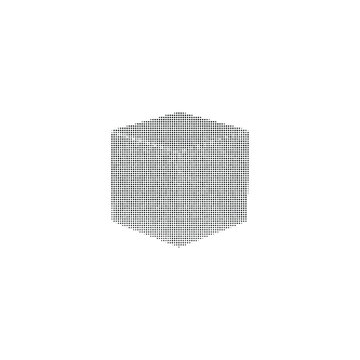 Halftone hexagon cube shape with gradient dot pattern for abstract geometry.