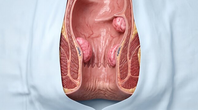 3D anatomical model of colon showing internal polyps or rectal mucosal pathology