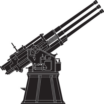 Vector illustration of a triplebarreled antiaircraft gun